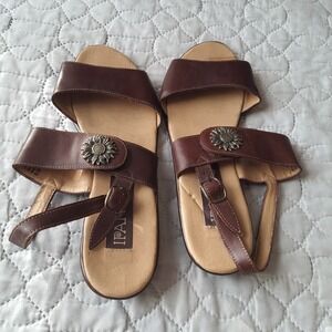 Ipanema Slingback Sandals Size 8.5 M Brown Leather Sun Celestial Hook Loop Buckl